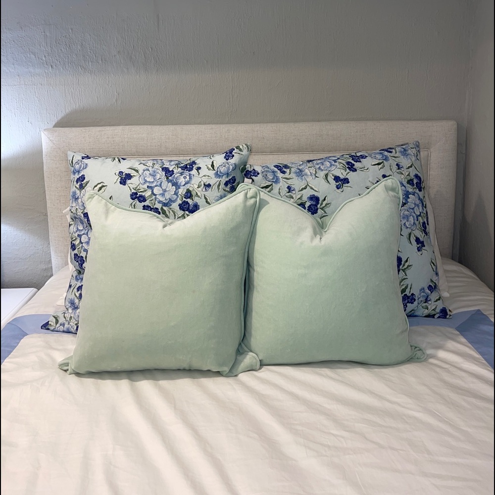 2 Laura Park Pillow Covers - 22x22” Robin’s Egg Velvet